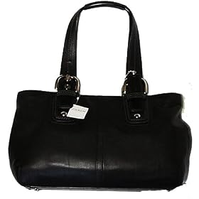 Coach Black Soho Leather Large Tote Handbag Silver 13109