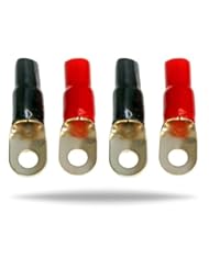 Car Audio or Theater: InstallGear 1/0 Gauge Awg Crimp Ring Terminals Connectors - 4-Pack (2 Positive, 2 Negative) - InstallGear