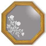 Decorative Etched Mirror - Rose Art Etching, Octagon Solid Oak Framed Wall Mirror, 20 inches