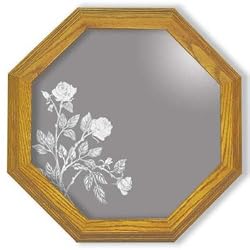 Decorative Etched Mirror - Rose Art Etching, Octagon Solid Oak Framed Wall Mirror, 28 inches