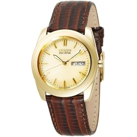 Citizen Men’s Eco-Drive Gold-Tone Leather Watch #BM8002-01P