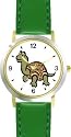 Turtle or Tortoise Cartoon Animal - WATCHBUDDY&reg; DELUXE TWO-TONE THEME WATCH - Arabic Numbers - Green Leather Strap-Children's Size-Small ( Boy's Size & Girl's Size )