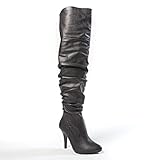 FOREVER LINK FOCUS-33 Women's Fashion Stylish Pull On Over Knee High Sexy Boots, Color:BLACK PU, Size:7