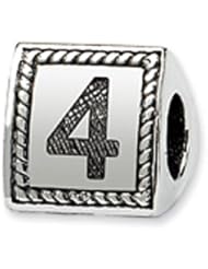 Triangle Block, Number 4 Charm in Silver For 3mm Charm Bracelets