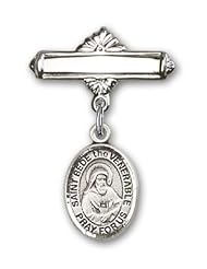 Sterling Silver Baby Badge with St. Bede the Venerable Charm and Polished Badge Pin