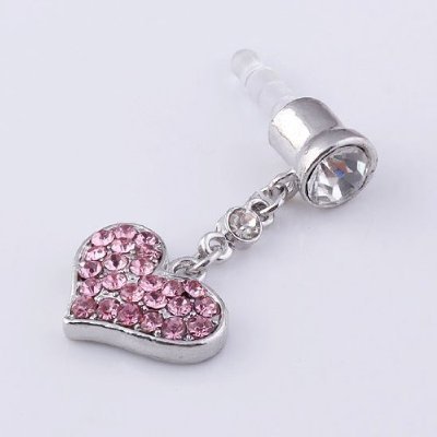 3.5mm Pink Crystal Heart Anti Dust Earphone Plug Stopper for Iphone 4 4s Ipad