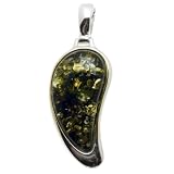 Certified Genuine Green Amber and Sterling Silver Pear-shaped Enhanced Pendant