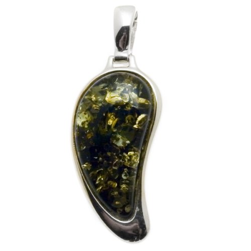 Green Amber and Sterling Silver Angel Wing Enhanced Pendant