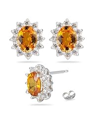 0.48 Cts Diamond & 1.76 Cts Yellow Sapphire Cluster Earrings in 14K White Gold