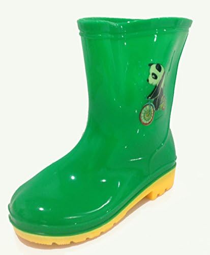 Little Boys & Girls Panda on a Bike Rain Boots in 4 Colors - Blue, Purple, Green, Red (8.5, Green)