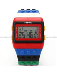 SHHORS Rainbow Building Blocks Digital LED Light Ladies Mens Waterproof Sport Watch LED087