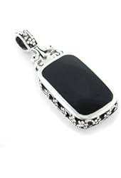 Simulated Black Onyx and Simulated Turquoise Reversible Sterling Silver Slide Pendant