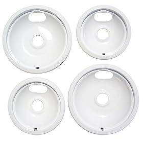 Range Kleen P10124XW Porcelain Universal Drip Pans Set Of 4 Containing 2 Units P101W, P102W, White