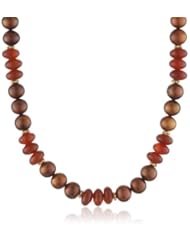 Gemstone Rondelle, Chocolate Potato Freshwater Cultured Pearl and Gold over Silver Rondelle Beads Endless Necklace, 36"