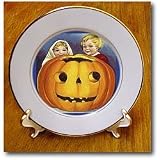 Vintage Halloween Jack o Lantern with Girl and Boy - 8 Inch Porcelain Plate