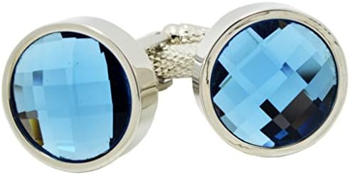 HEHIM(TM) 2 PCS Cuff Links for Men Silver &amp; Blue Crystal With Wooden Gift Box FCL-025