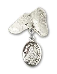 Sterling Silver Baby Badge with Our Lady of the Railroad Charm and Baby Boots Pin