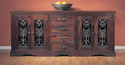 Florence Dining Buffet w Grille Doors in Dark Mahogany Finish