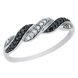 White and Black Diamond Ring 1/10 Carat (ctw) in 10K White Gold, Size 6