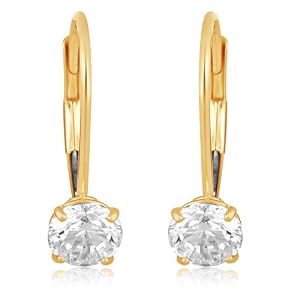 14k Yellow Gold 1-carat White Cubic Zirconia Round Lever Back Earrings