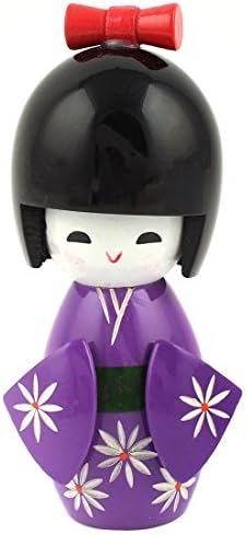 Flower Print Decor Japanese Kimono Kokeshi Modelling Doll Purple Black