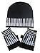 Black & White Music Piano Winter Hat Cap Beanie, Glove, Keychain Set