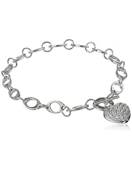 Sterling Silver Pave Simulated Diamond Heart Bracelet, 7.25"