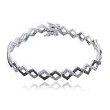 Sterling Silver Black & White Diamond Zig Zag Bracelet, 7.25"
