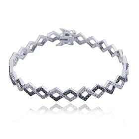 Sterling Silver Black & White Diamond Zig Zag Bracelet, 7.25