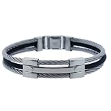 Bracelet Mens Stainless Steel Cable Black Rubber Screw Design 8.25" Bucasi