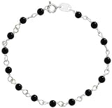Sterling Silver, 3/16 (4 mm) Wrapped Natural Black Onyx Bead Necklace, Bracelet, Anklet, sizes 7, 7 1/2, 8, 8 1/2, 9, 9 1/2, 10, 14, 16, 18, 20, 22, 24, 26, 28, 30, 32, 34, 36