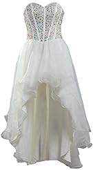 High-Low-Hem Sweetheart Organza Beaded Crystal   Ball Gown Prom Dress 