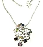 Silver Pendant with Multi Gemstones 1.5 " - Unique Gift Idea
