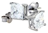 14K White Gold 0.40 Carat Size Princess Cut Cubic Zirconia Stud Earrings