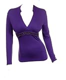 Women Top Shirt Deep V-neck Jewelry Design on Waist 8503