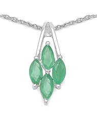 1.00 Carat Genuine Emerald Sterling Silver Pendant Necklace. 18"