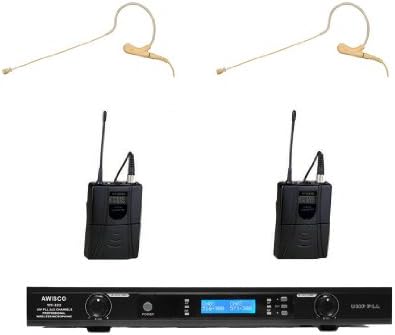 Awisco UHF 2 Channel Wireless Microphone System with Detachable Mini Headset (822B/UVS70D)