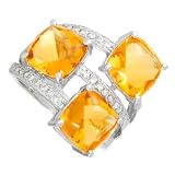 14k White Gold Diamond And Citrine Triple Band Cocktail Ring 025tcw
