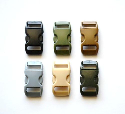 60 - 3/8" Military Color Pack Side Release Buckles (10 Each) Black, Dark Olive Drab, Olive Drab (Green), Gray, Coyote Brown, &amp; Desert Tan For Paracord Bracelets