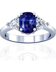 18K White Gold Cushion Cut Blue Sapphire Three Stone Ring (GIA Certificate)