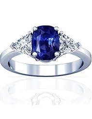 14K White Gold Cushion Cut Blue Sapphire Three Stone Ring (GIA Certificate)