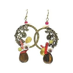 Natural Stone and Multi Bead Charm Casting Metal Ring Drop Earrings Fashion Jewelry