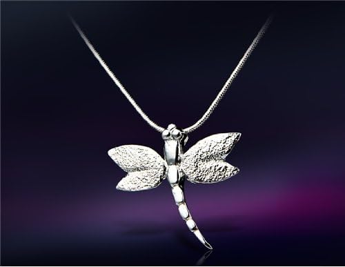 925 Sterling Silver Plated Dragonfly Shaped Pendant Matte White Copper Alloy Necklace M.