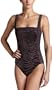 Calvin Klein Women's Animal Print Pleat Front Swimsuit,Mink,10