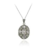 Sterling Silver Marcasite and Amethyst Oval Locket Pendant