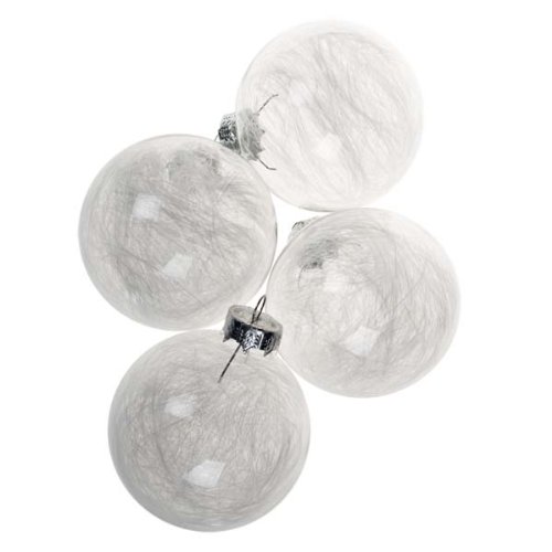 Box Of 4 Clear Glass Baubles Containing Iridescent 
