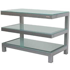 Meuble TV / Hi-fi Norstone Design EPSIS 2 - Structure acier laqu� silver, 3 tablettes en verre tremp� d�poli, dimensions L90 x P50 x H64 cm