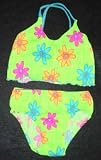 Girls 2 PC Tankini Swimsuit Lime with Bright Flowers