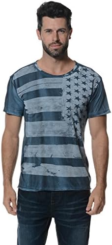 Rockstar Sushi Men's T Shirt Distressed Flag Tee, Blue, Large