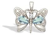 14K White Gold Genuine Pear Aquamarine and Diamond Butterfly Pendant